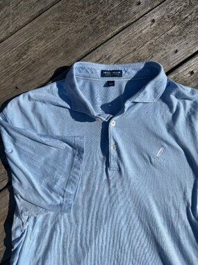 Peter Millar Mens Crown Crafted Polo Large Shirt Sleeve Blue Collared Golf